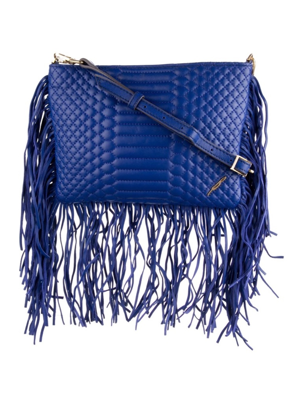 Brian Atwood Alandon  Royal Blue Quilted Fringe Crossbody